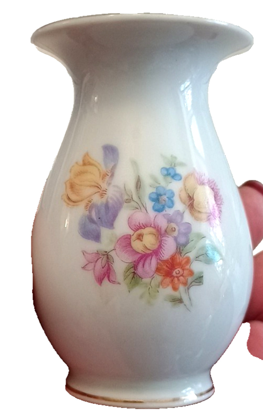 Vtg Bavaria PMR Lsegarite Germany Mini 3" Porcelain Floral Flower Rose Bud Vase